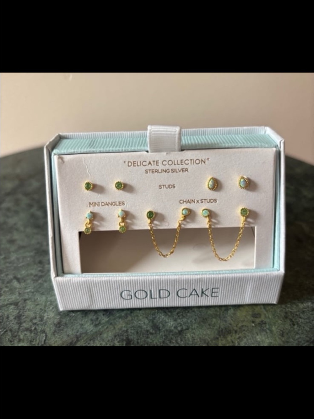 Gold Cake Delicate Collection Sterling Silver Opal Stud Earring Set